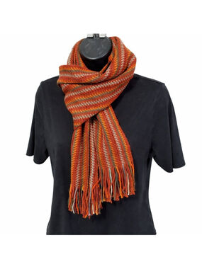 UNBRANDED German 100% Pure New Wool Fringe Knit Scarf Striped Cozy Fall Unisex